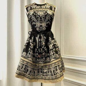Black Zimmerman summer fashion linen floral pattern mid-length dress